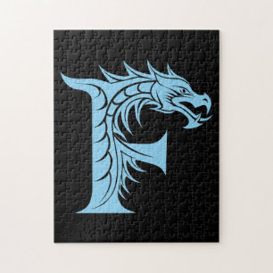 Draak gestileerde letter F, drakenalfabet, monogra Legpuzzel