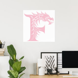 Draak gestileerde letter F, drakenalfabet, monogra Poster
