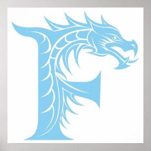 Draak gestileerde letter F, drakenalfabet, monogra Poster