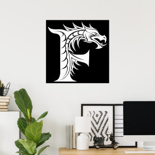 Draak gestileerde letter F, drakenalfabet, monogra Poster