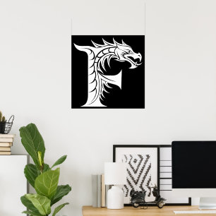 Draak gestileerde letter F, drakenalfabet, monogra Poster