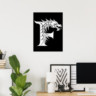 Draak gestileerde letter F, drakenalfabet, monogra Poster