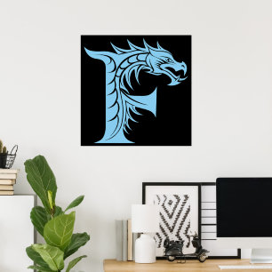 Draak gestileerde letter F, drakenalfabet, monogra Poster
