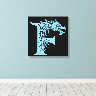 Draak gestileerde letter F, Drakonalfabet, Monogra Canvas Afdruk