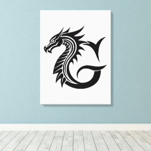 Draak gestileerde letter G, drakenalfabet, monogra Canvas Afdruk