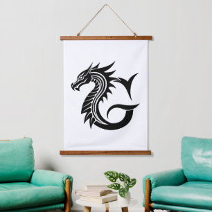Draak gestileerde letter G, drakenalfabet, monogra Hangend Wandkleed