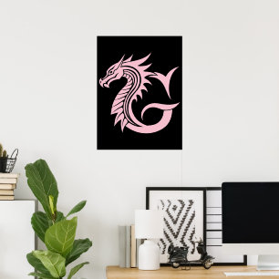 Draak gestileerde letter G, drakenalfabet, monogra Poster