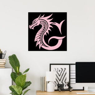 Draak gestileerde letter G, drakenalfabet, monogra Poster