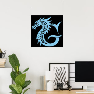 Draak gestileerde letter G, drakenalfabet, monogra Poster