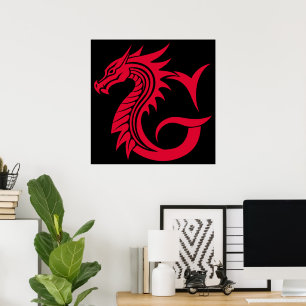 Draak gestileerde letter G, drakenalfabet, monogra Poster