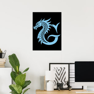 Draak gestileerde letter G, drakenalfabet, monogra Poster