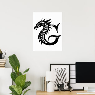 Draak gestileerde letter G, drakenalfabet, monogra Poster