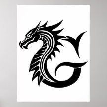 Draak gestileerde letter G, drakenalfabet, monogra