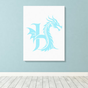 Draak gestileerde letter H, drakenalfabet, monogra Canvas Afdruk