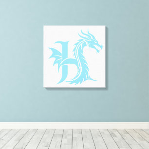 Draak gestileerde letter H, drakenalfabet, monogra Canvas Afdruk