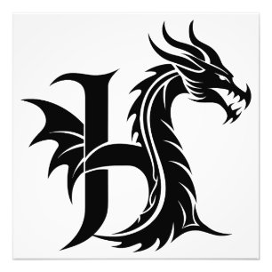 Draak gestileerde letter H, drakenalfabet, monogra Foto Afdruk