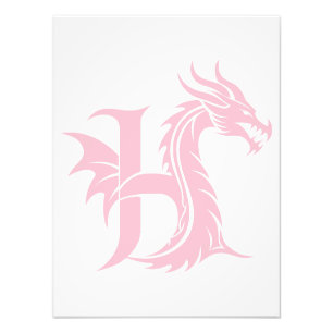 Draak gestileerde letter H, drakenalfabet, monogra Foto Afdruk