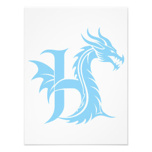 Draak gestileerde letter H, drakenalfabet, monogra Foto Afdruk