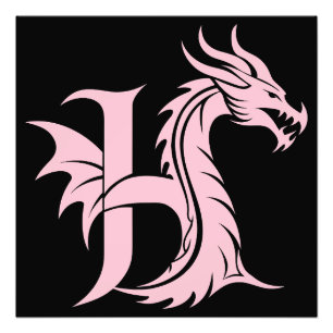 Draak gestileerde letter H, drakenalfabet, monogra Foto Afdruk