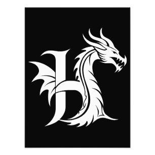 Draak gestileerde letter H, drakenalfabet, monogra Foto Afdruk