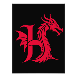 Draak gestileerde letter H, drakenalfabet, monogra Foto Afdruk
