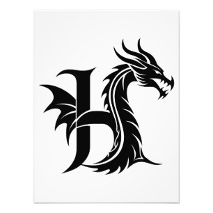 Draak gestileerde letter H, drakenalfabet, monogra Foto Afdruk