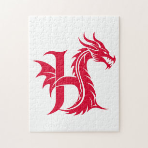 Draak gestileerde letter H, drakenalfabet, monogra Legpuzzel