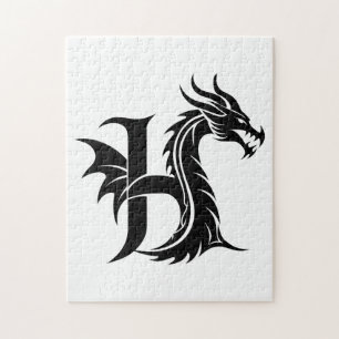 Draak gestileerde letter H, drakenalfabet, monogra Legpuzzel