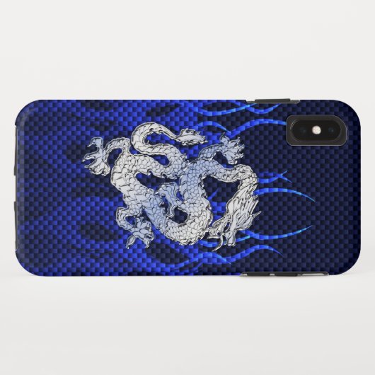 Draak in Chrome als blauwe koolstofvezel Case-Mate iPhone Case (Achterkant (horizontaal))