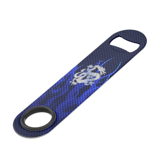 Draak in Chrome zoals blauwe koolstofvezelstijlen Speed Flessenopener (Voorkant Gekanteld)