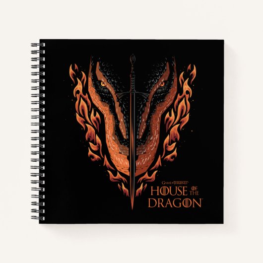 Draak in Flames Behind Sword Notitieboek (Voorkant)