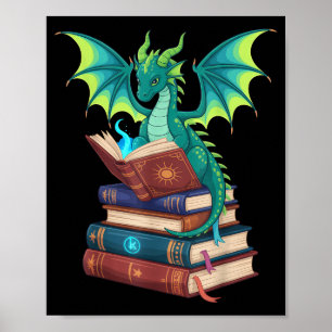 Draak Lezen Boeken Fantasy Liefhebbers Mythisch Sc Poster