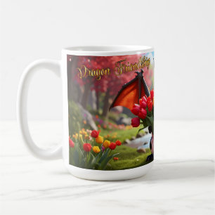 Draak met rode tulpen. 15-ounce mok