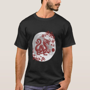 Draak met Sakura en volle maan T-shirt