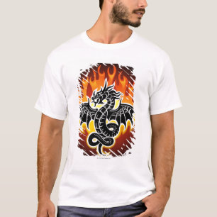 Draak met vlammen op de achtergrond t-shirt