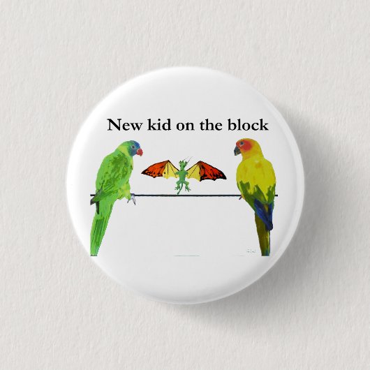 Draak met vogels ronde button 3,2 cm (Voorkant)