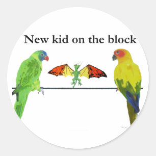 Draak met vogels ronde sticker