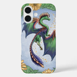 "Draak of Summer" Flowers and Leaves Fantasy Art iPhone 16 Hoesje