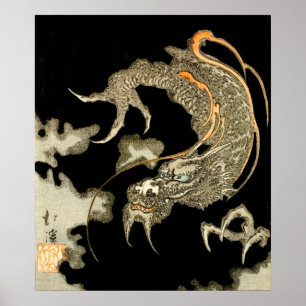 Draak ontstond uit donkere wolken naar Totoya Hokk Poster