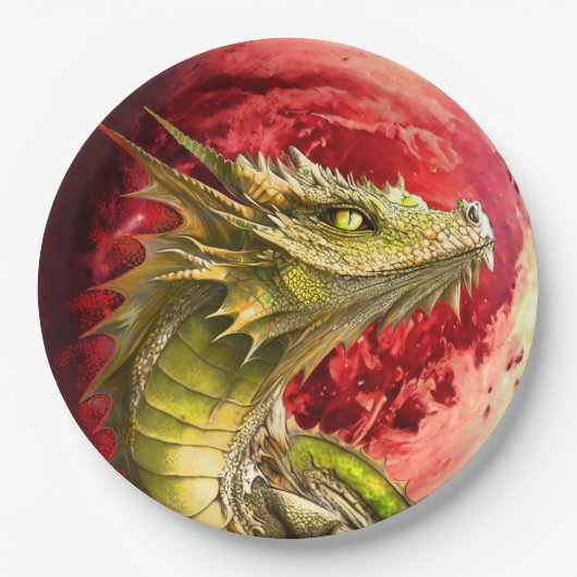 Draak op Bloody Moon Papieren Bordje (Voorkant)
