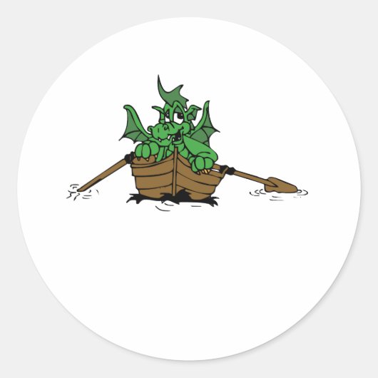 Draak op boot ronde sticker (Voorkant)