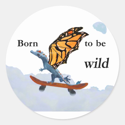 Draak op skateboard ronde sticker (Voorkant)