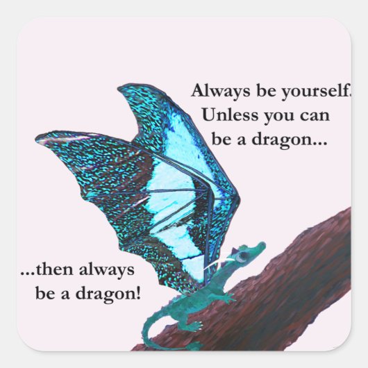 Draak op vertakking vierkante sticker (Voorkant)