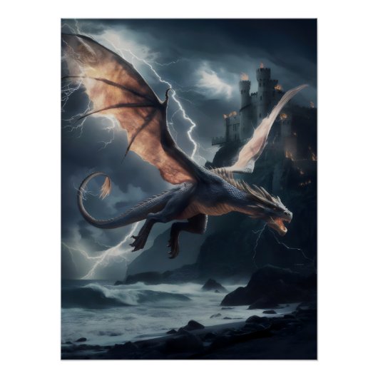 Draak over het kasteel. perfect poster (Voorkant)