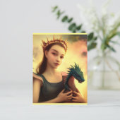 Draak prinses met jonge draak briefkaart (Staand voorkant)