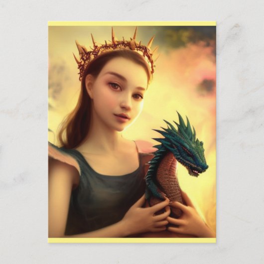 Draak prinses met jonge draak briefkaart (Voorkant)