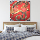 Draak van Katsushika Hokusai GalleryHD Fine Art Canvas Afdruk (Insitu (Slaapkamer))