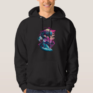Draak Vaporwave Abstract Landschap Maan Boom Water Hoodie