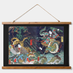 Draak Vecht Tijger, Toyokuni, Ukiyo-e Hangend Wandkleed
