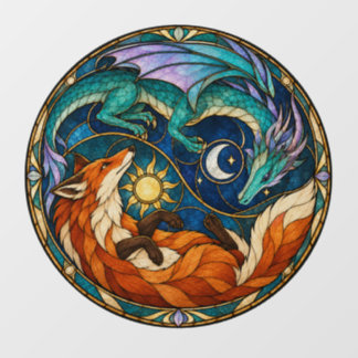 Draak Vos Zon Maan Glas in Loodstijl Raamsticker